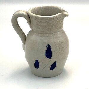 Vintage Williamsburg Pottery Pitcher Salt Glazed Hand Painted Gray & Blue